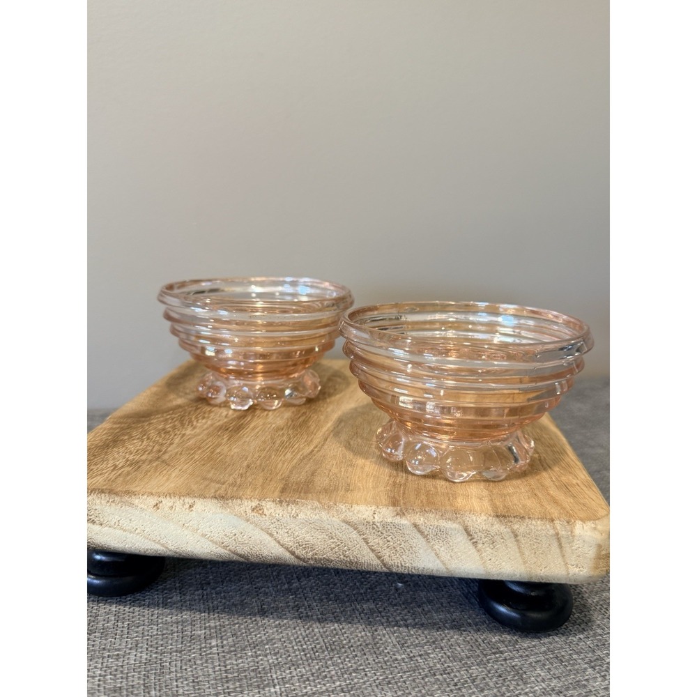 Unmarked  Pink Depression Style Glass Round Bowls Set of 2 Small Dishes